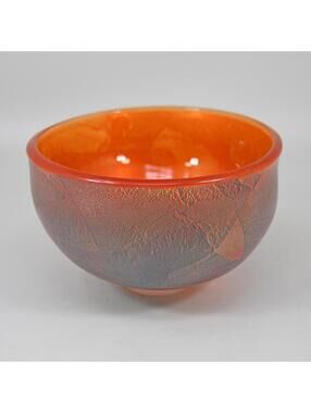 Adam Aaronson Studio Art Glass Vase Signed Orange Silver Metallic Leaf AS IS